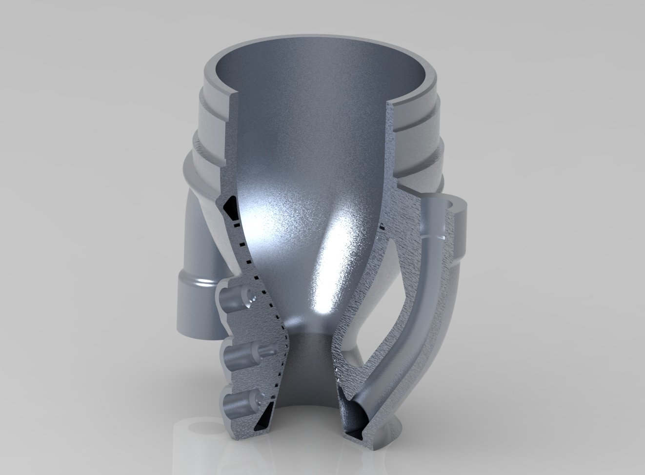 Opaque view of cooling channels inside nozzle